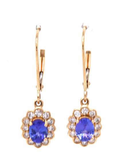 Charming Yellow Gold Tanzanite and Diamond Dangle Earrings