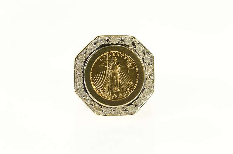 14K Yellow Gold 0.50 Ctw Diamond 1996 Half Eagle $5 Gold Coin Ring