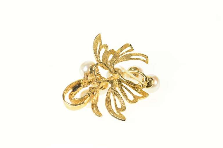 14K Yellow Gold Pearl Ornate Retro Floral Cluster Pin/Brooch