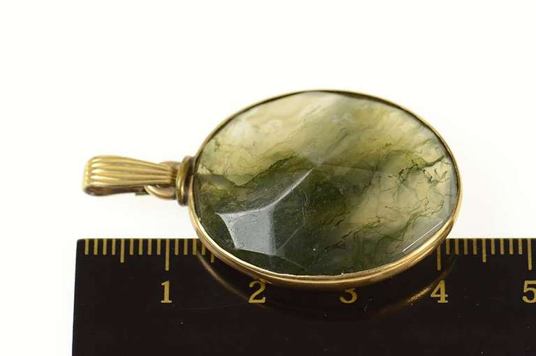 Gold Filled Oval Moss Agate Ornate Statement Pendant