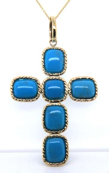 Powerful Turquoise Cross Pendant on Chain