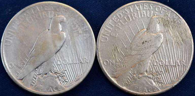 Lot Of 2 Key Date Peace Dollars 1921 And 1928 Polished/Cull/Damaged.