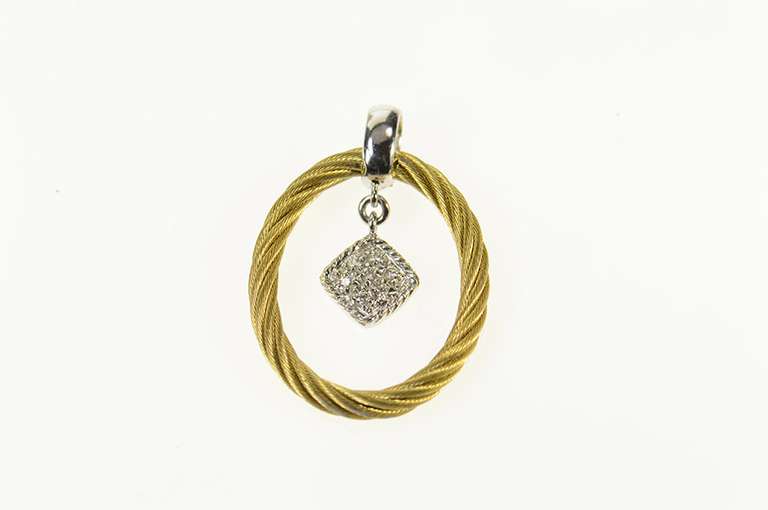 18K Yellow Gold Charriot Designer Cable Twist Diamond Dangle Pendant