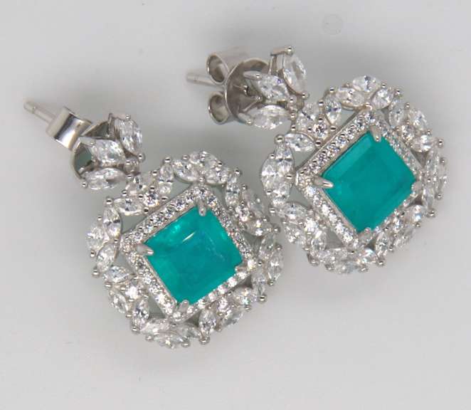 Green and White Cubic Zirconia Sterling Silver Earrings
