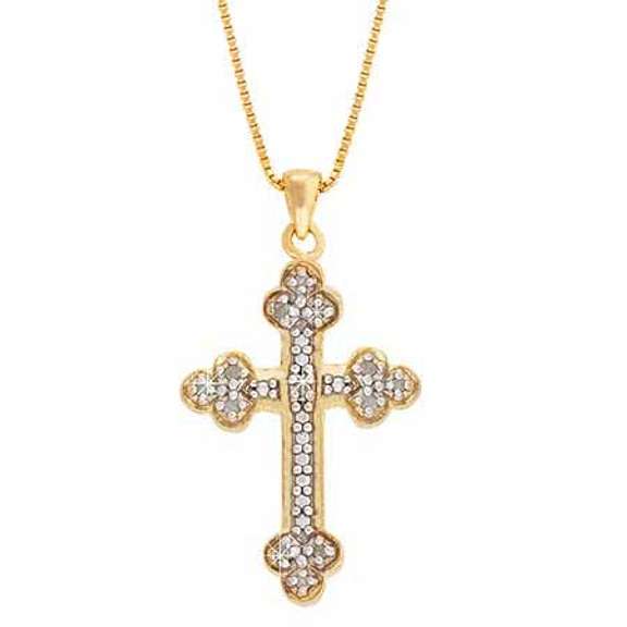 18K Gold over Sterling Silver 1/8ct Diamond Accent Cross Clover Necklace