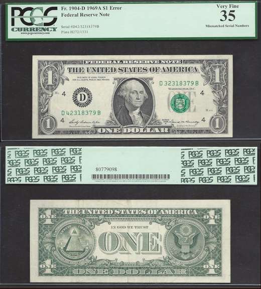 $1 1969-A Mismatch 10 Known 42/32 PCGS 35