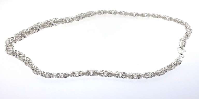 Intricate Handmade Italian Sterling Silver Byzantine Graduated Necklace