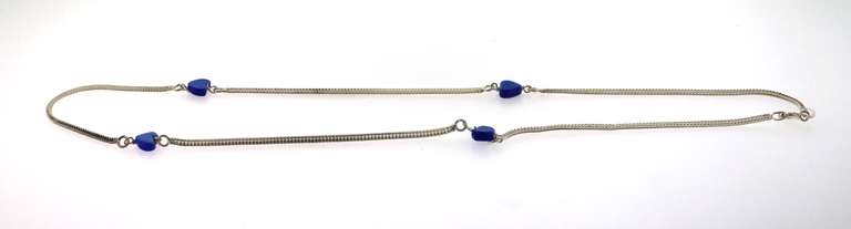 Minature Sterling Silver Snake Chain Necklace with Blue Heart Gemstones