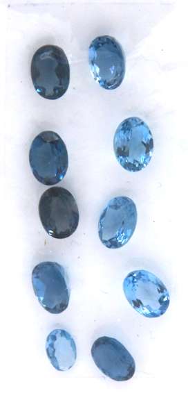 Very Pretty Group of 10 Oval Cut Blue Topaz Gemstones, 10.16cts