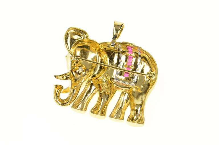 18K Yellow Gold 1.67 Ctw Ruby Diamond Ornate Elephant Pendant