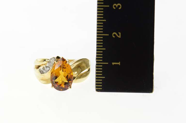 10K Yellow Gold Pear Citrine Diamond Statement Bypass Ring