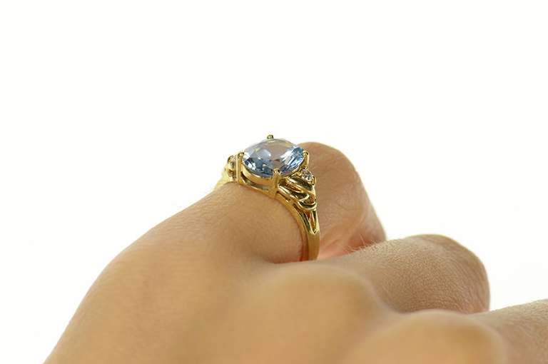10K Yellow Gold Blue Topaz CZ Accent Classic Statement Ring