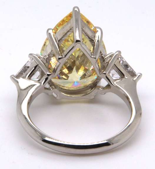 Sterling Silver Pear Shaped Yellow Cubic Zirconia Ring