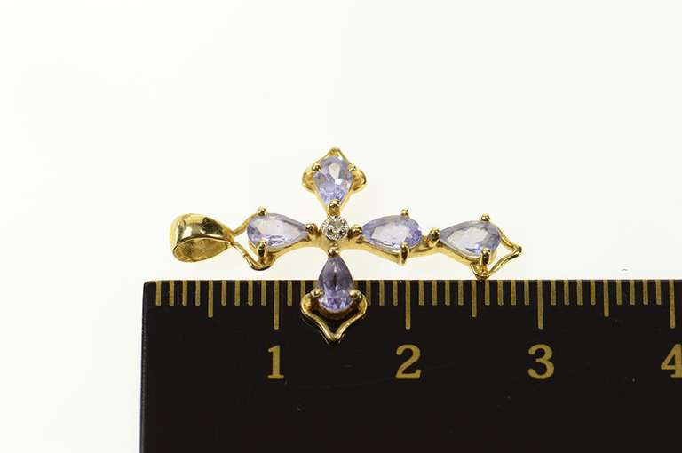 14K Yellow Gold Pear Tanzanite Diamond Accent Cross Pendant
