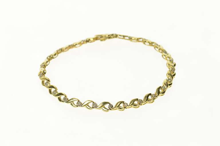 10K Yellow Gold Classic Diamond Wavy Link Simple Tennis Bracelet