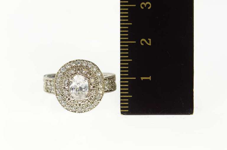 Sterling Silver Oval Ornate Halo Etched Travel Engagement Ring