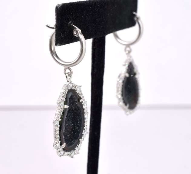Dazzling Geode Formation & CZ Set in Sterling Silver Earrings