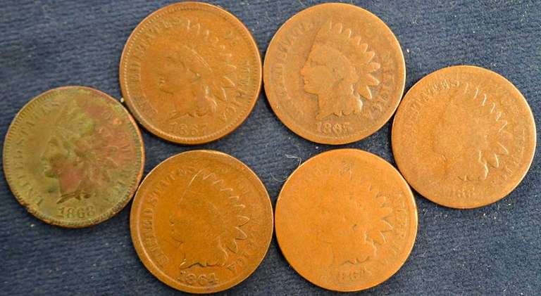 Lot Of 6 Better Date Indian Head Cents, Circulated.