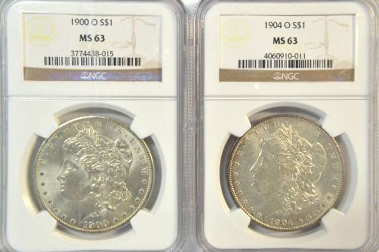 Great BU 1900-O & 1904-O Morgan Silver Dollars. NGC MS63