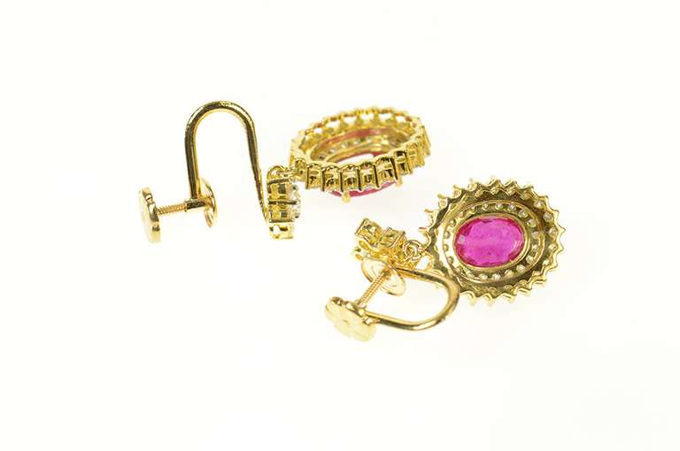 14K Yellow Gold 4.76 Ctw Natural Ruby Diamond Halo Dangle Earrings