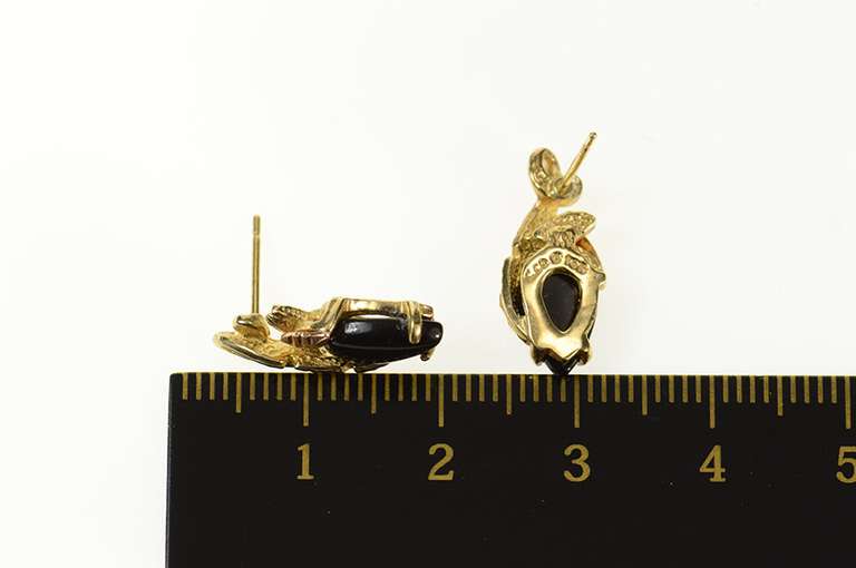 10K Yellow Gold Black Hills Leaf Marquise Onyx Dangle Earrings