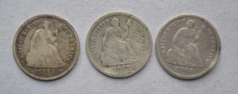 1867 S 1868 1868 S Seated Half Dimes