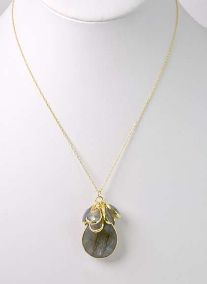 Multi-Color Quartz Gemstone Necklace Set in Yellow Gold Plated Sterling Silver