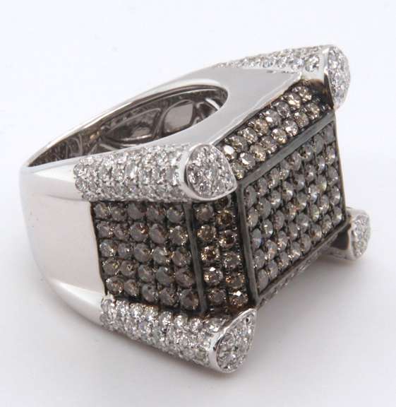 Massive 18k Stamped White Gold Diamond Encrusted Ring