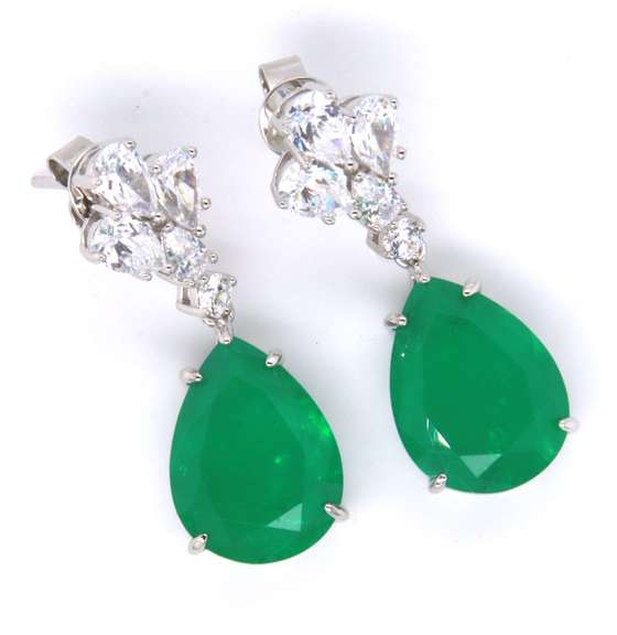 Green and White Cubic Zirconia Dangle Earrings