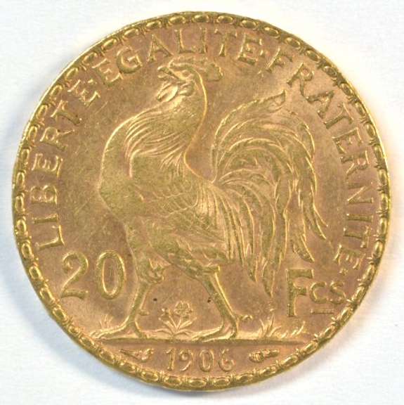 Gem BU 1906 France 20 Francs Gold 'Rooster' coin