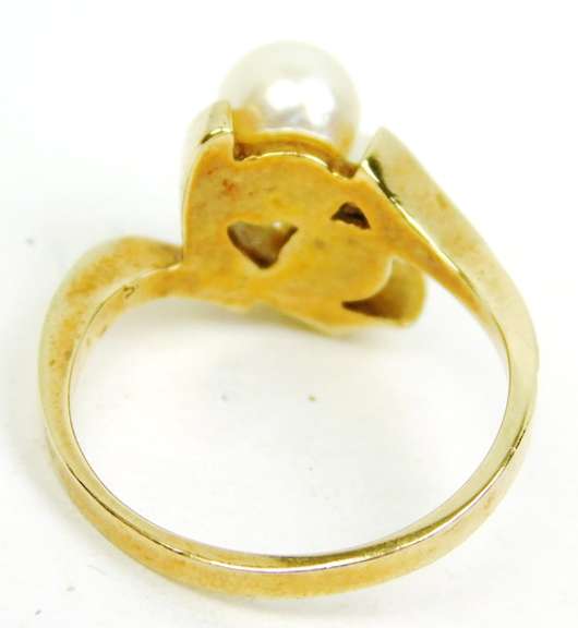 Vintage 10K Double Pearl Ring, Size 6