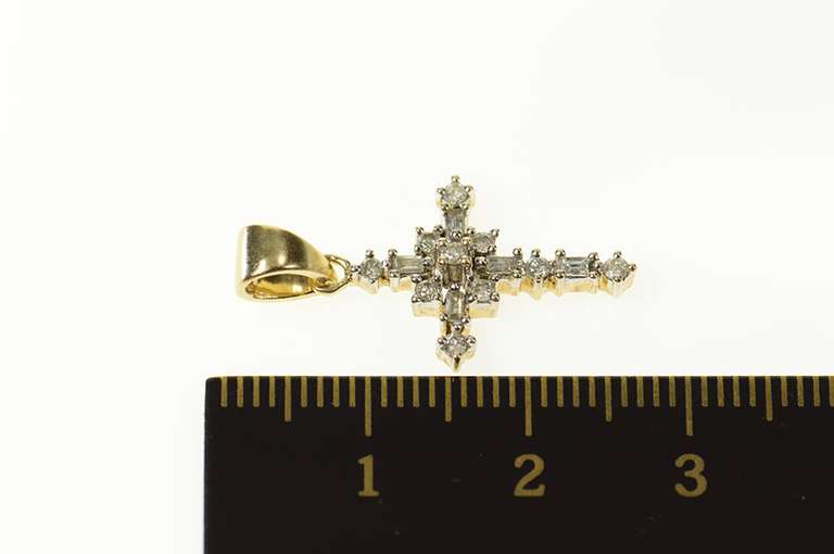 10K Yellow Gold Round & Baguette Diamond Cross Christian Pendant