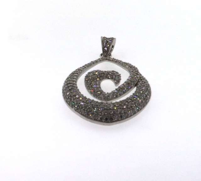 Large Sterling Silver Tear Drop Pendant with Heart Shaped Pattern and Cubic Zirconias