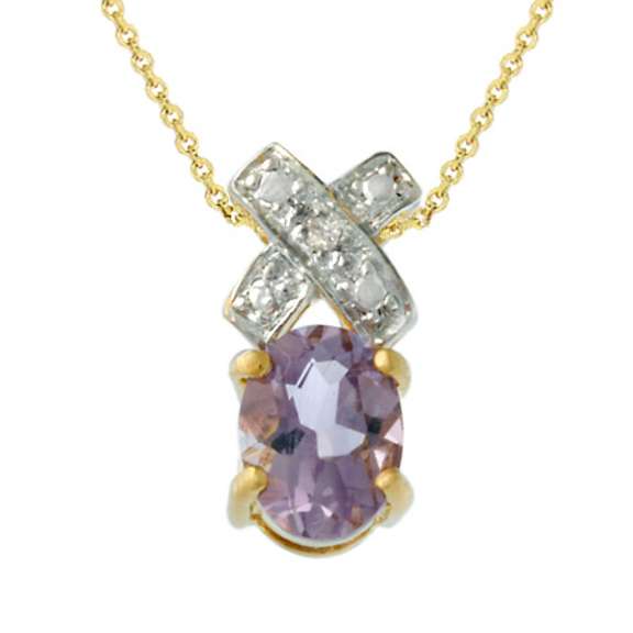 18k Gold over Silver Amethyst & Diamond Accent 'XO' Pendant