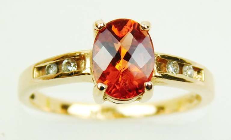 Finest 14K Rose Gold Mandarin Garnet & Diamonds Ring, 8.5