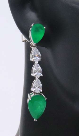 Pear Shaped Green and White Cubic Zirconia Earrings