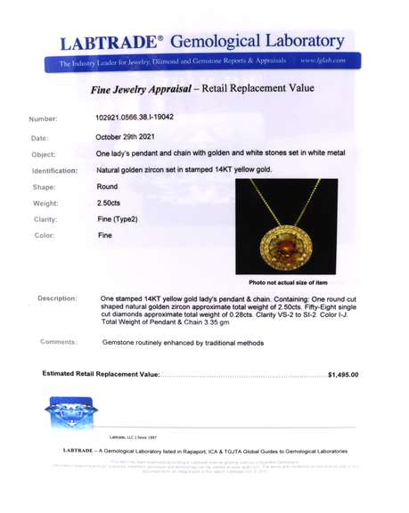 Fantastic Golden Zircon w Double Diamond Halo Pendant on Chain