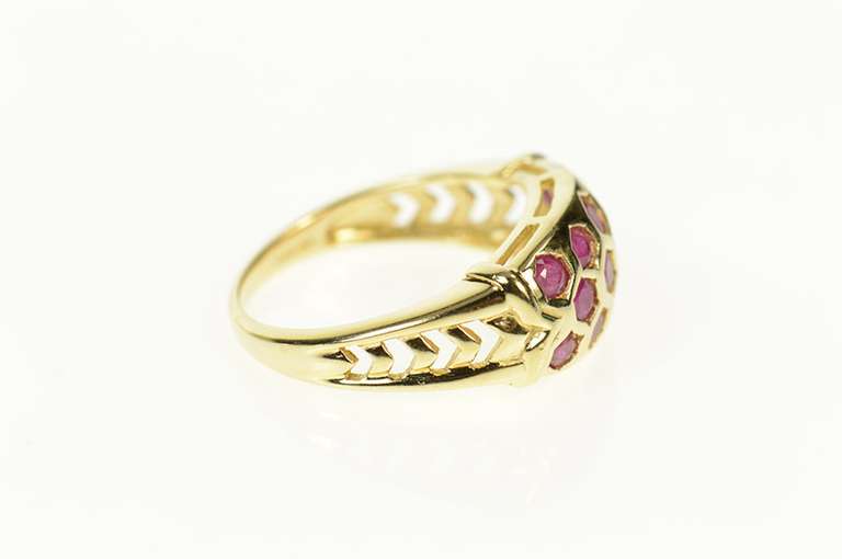 14K Yellow Gold Honeycomb Ruby Bee Statement Band Ring