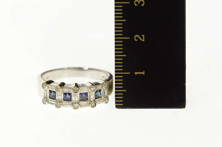 14K White Gold 1.07 Ctw Sapphire Diamond Wedding Band Ring