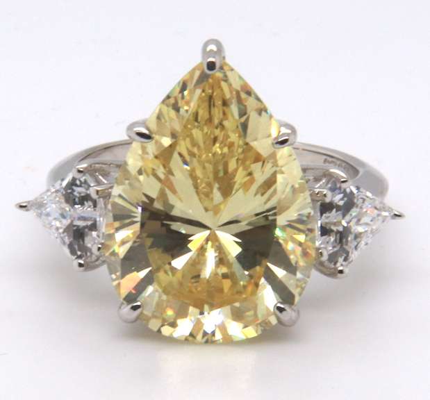 Sterling Silver Pear Shaped Yellow Cubic Zirconia Ring
