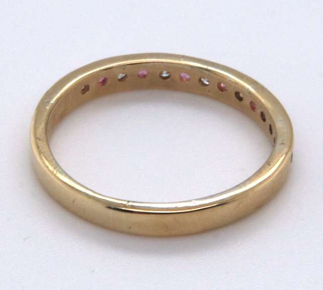 Charming Yellow Gold Pink Sapphire and Diamond Channel Set Band