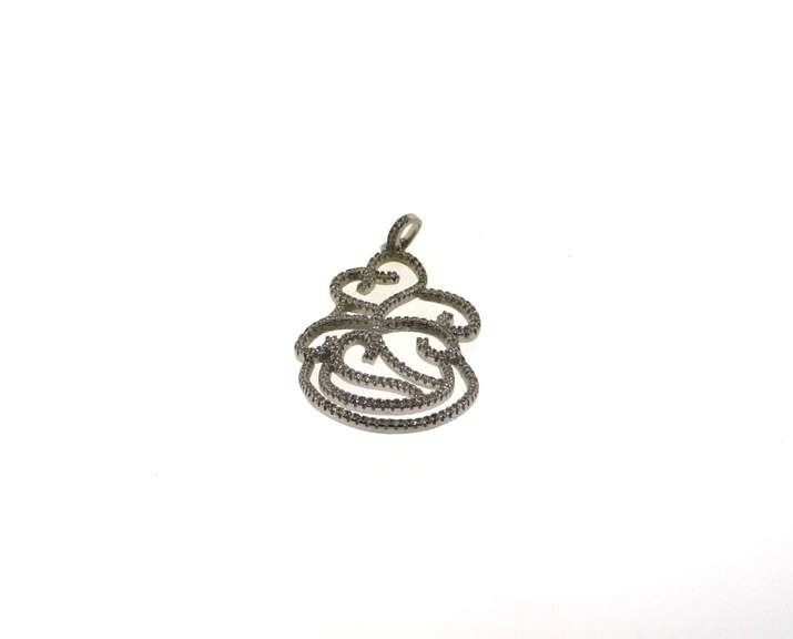 Abstract Sterling Silver Heart Pendant with Cubic Zirconias