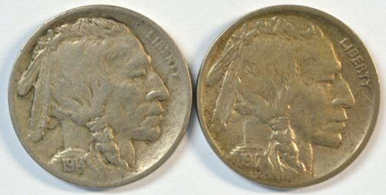 Scarcer 1914-S & 1917-D Buffalo Nickels in XF.