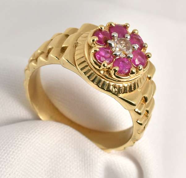 Unusual Rolex Style Ruby & Diamond Ring
