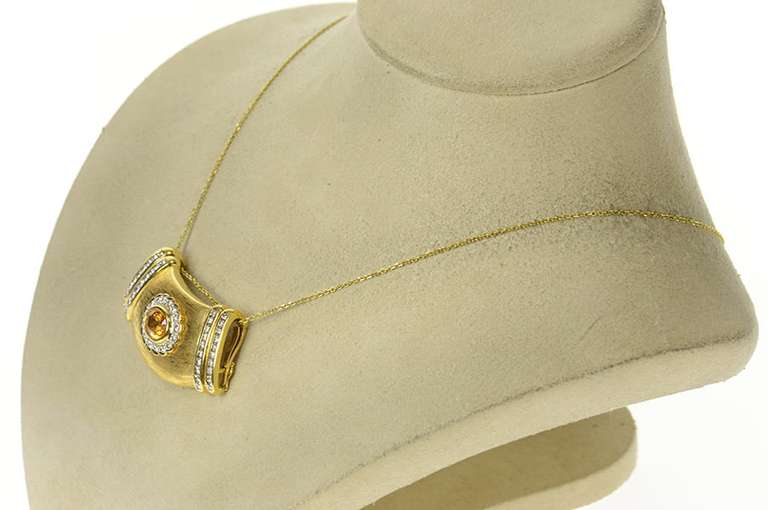18K Yellow Gold 3.88Ctw Orange Sapphire Diamond Omega Slide Pendant