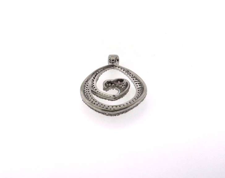 Large Sterling Silver Tear Drop Pendant with Heart Shaped Pattern and Cubic Zirconias