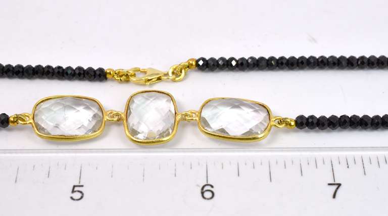 Incredible Black Bead Gemstone Necklace with Clear Geometric Gemstones