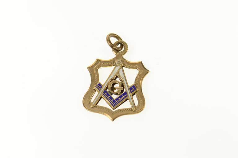 10K Yellow Gold Enamel Masonic Compass Square Victorian Charm/Pendant