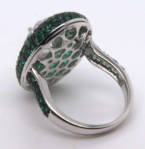 Sterling Silver Oval White and Green Cubic Zirconia Ring
