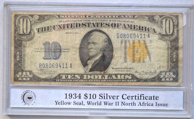 10 1934 $ A Series Emergency Issue Silver Certificate in PCS Holder